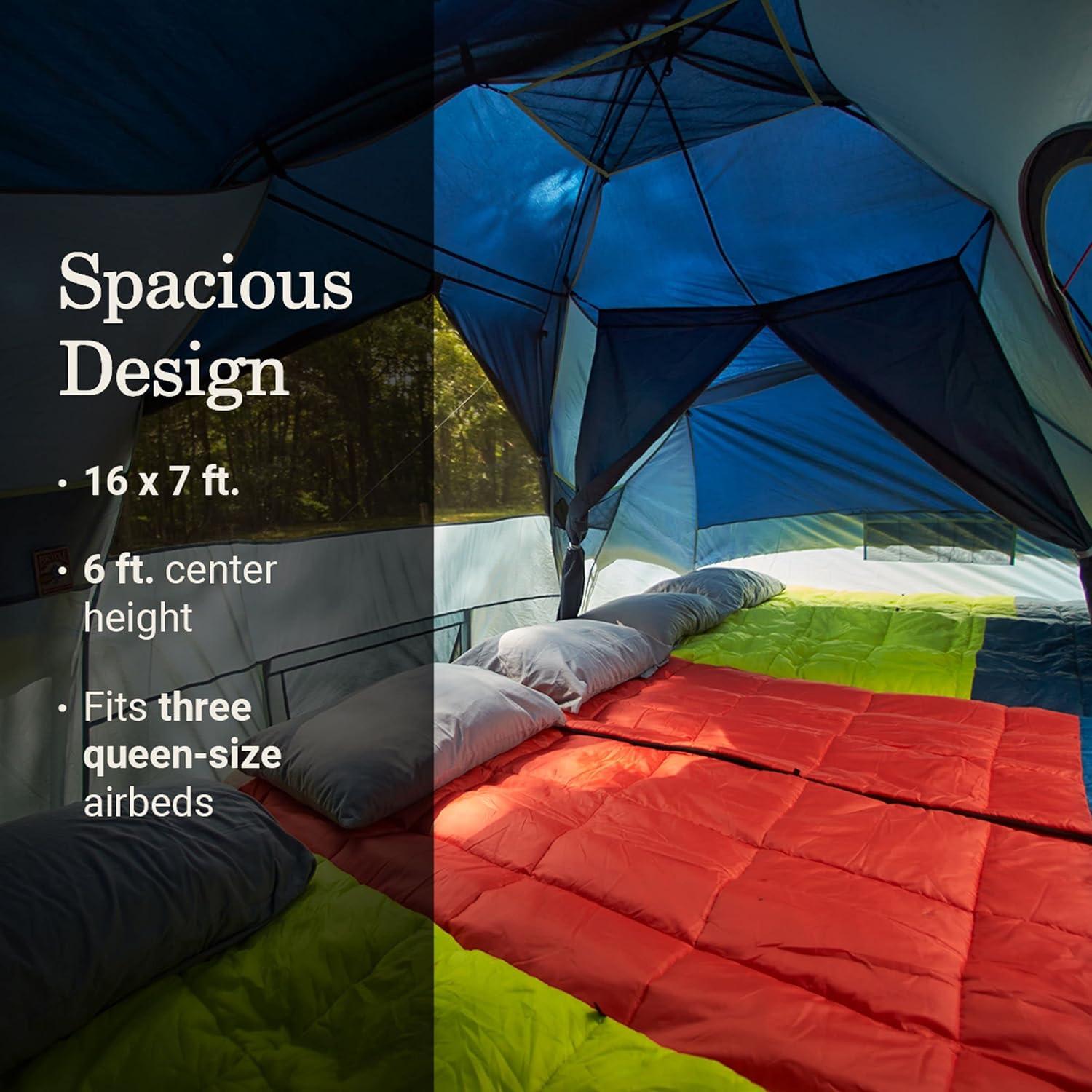imageColeman Skydome Camping Tent with LED Lights Weatherproof 48 Person Family Tent Includes PreAttached Poles Rainfly Carry Bag Ventilation and LED Lighting System Sets Up in 5 Minutes8person