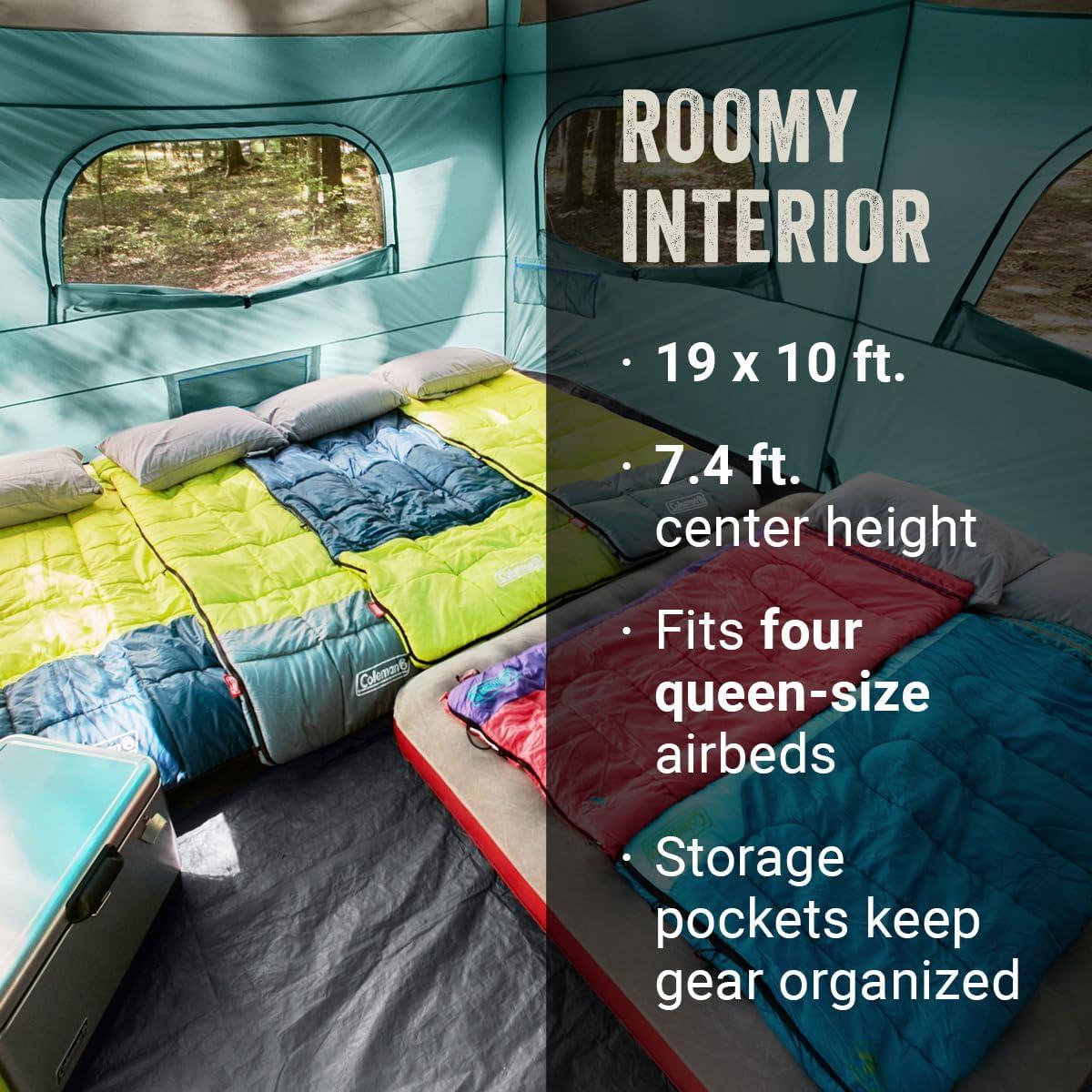 imageColeman Skylodge 12Person Camping Tent with Rainfly amp Screened Porch XL Weatherproof Family Tent Fits 4 QueenSized Airbeds ColorCoded Poles amp Sleeves Made of PFASFree MaterialsPfasfree