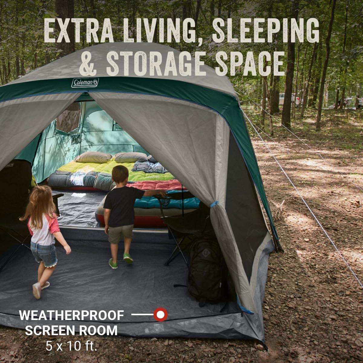 imageColeman Skylodge 12Person Camping Tent with Rainfly amp Screened Porch XL Weatherproof Family Tent Fits 4 QueenSized Airbeds ColorCoded Poles amp Sleeves Made of PFASFree MaterialsPfasfree