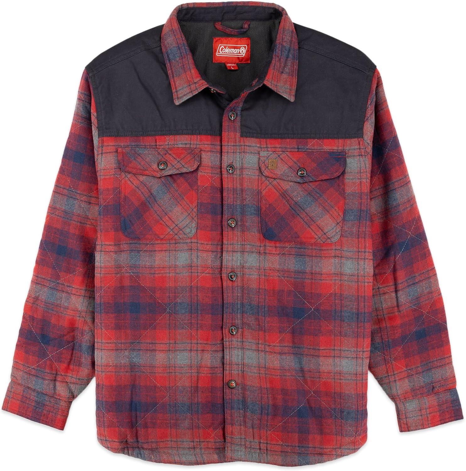 imageColeman Diamond Quilted Flannel Shirt Jacket Mens Plaid Flannel Winter Jacket for Outdoor Hiking Camping and HuntingRed