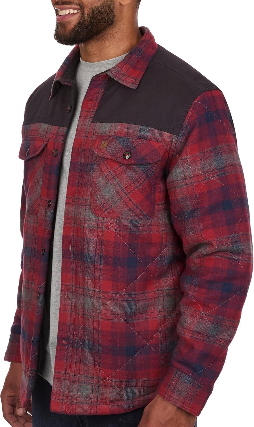 imageColeman Diamond Quilted Flannel Shirt Jacket Mens Plaid Flannel Winter Jacket for Outdoor Hiking Camping and HuntingRed