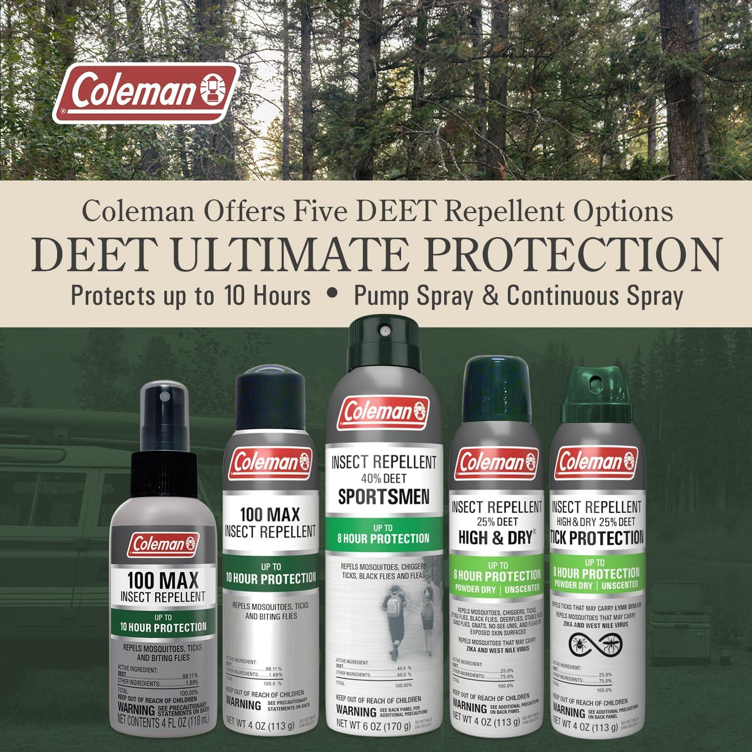 imageColeman Insect Repellent Spray 40 DEET Insect Repellent Spray Protection Against Ticks Mosquitoes chiggers gnats Fleas Flies Ideal for Camping Hiking Outdoor Activities 6 Fl ozPack of 2