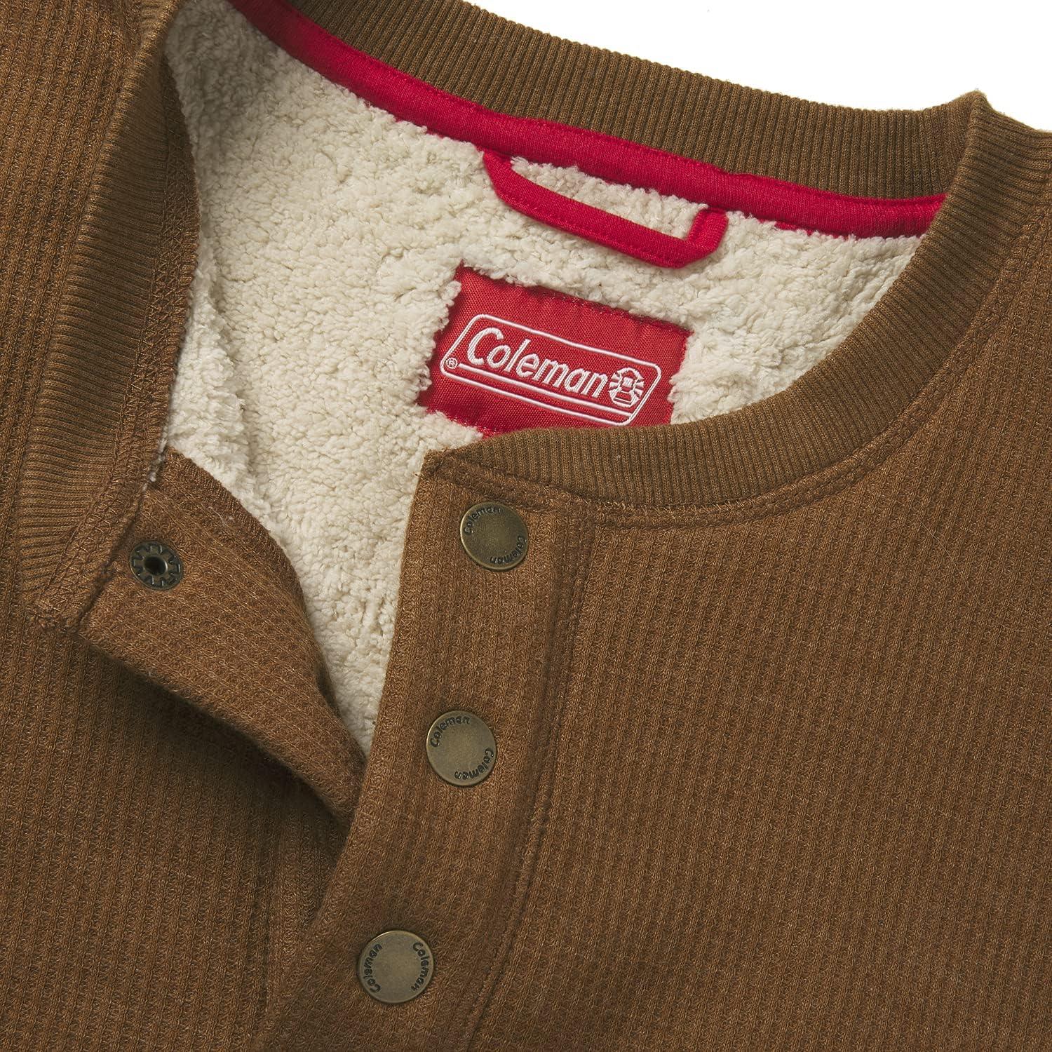 imageColeman LongSleeve Sherpa Lined Waffle Henley Shirts for MenWalnut Heather