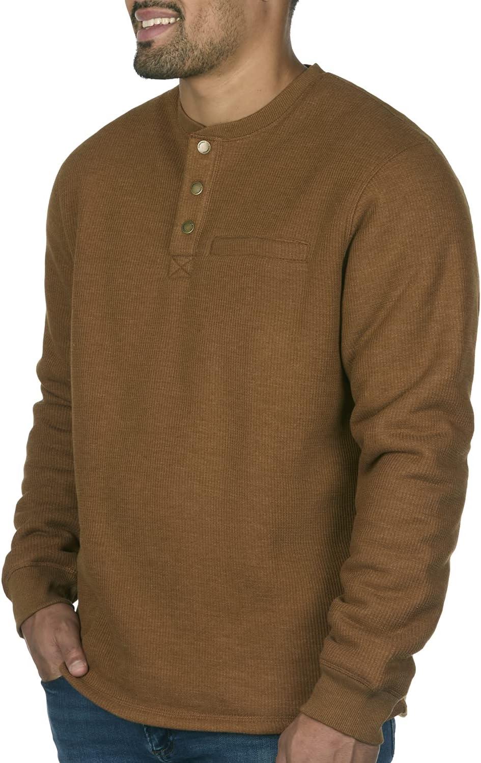 imageColeman LongSleeve Sherpa Lined Waffle Henley Shirts for MenWalnut Heather