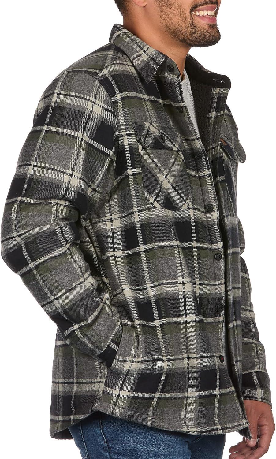 imageColeman Sherpa Lined Yukon Flannel Shirt Jackets with Corduroy Trim RedCharcoal LargeGreyOlive