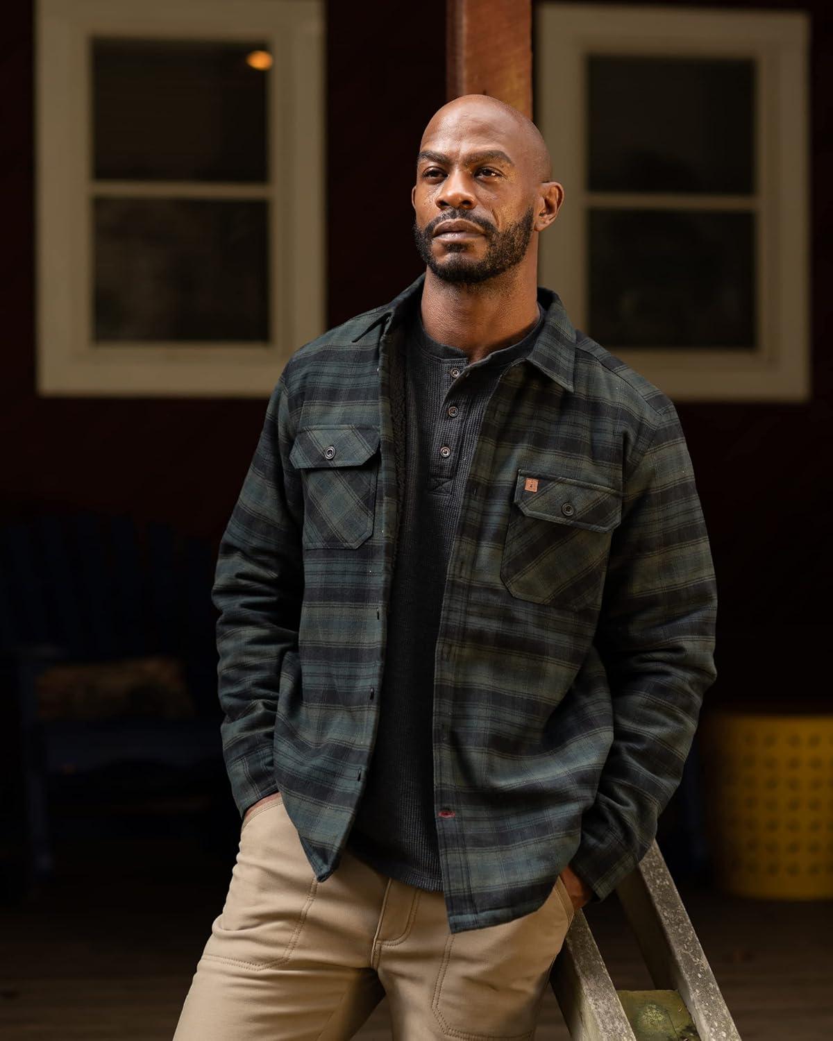 imageColeman Sherpa Lined Yukon Flannel Shirt Jackets with Corduroy Trim RedCharcoal LargeOlive