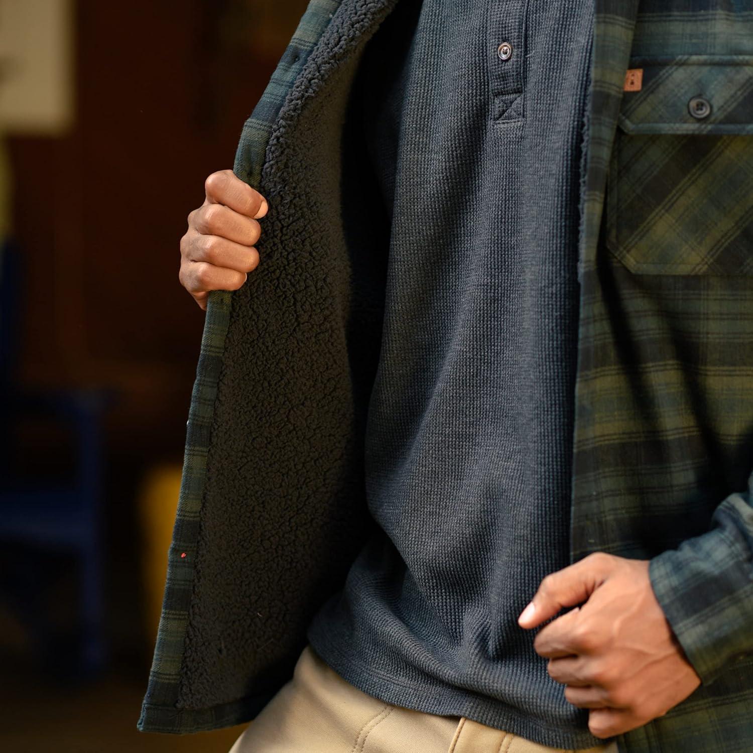 imageColeman Sherpa Lined Yukon Flannel Shirt Jackets with Corduroy Trim RedCharcoal LargeOlive