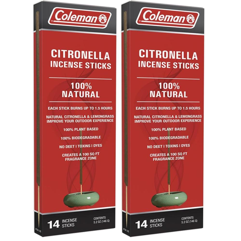imageColeman Citronella Incense Sticks DEET Free with Natural Citronella and Lemongrass 100 Plant Based 100 Biodegradable Up To 15h Burn Time per Stick 14 SticksPack of 2