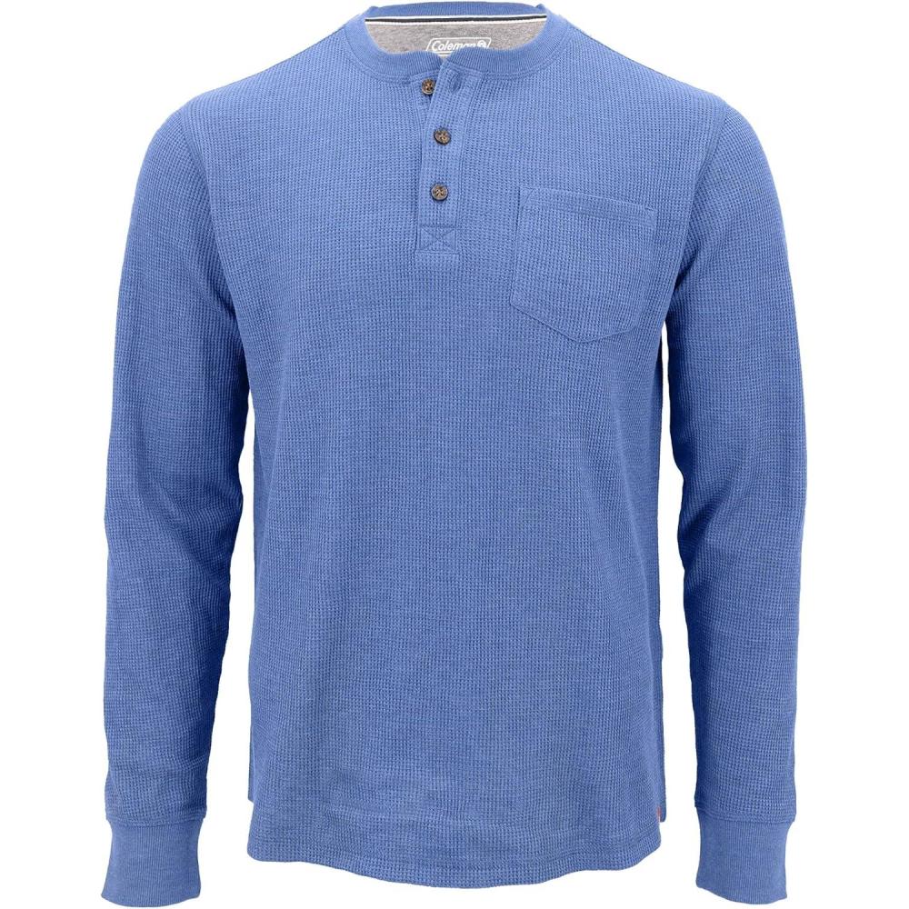imageColeman LongSleeve Waffle Thermal Henley Shirts for MenMid Blue Heather