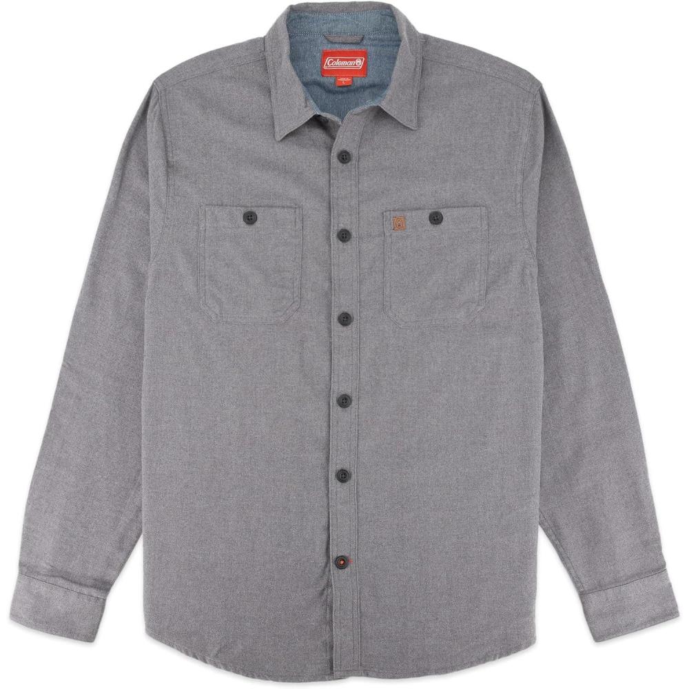 imageColeman Mens LongSleeve Flannel Shirt Midweight Western Plaid ButtonDown BlueGrey MediumGrey Heather