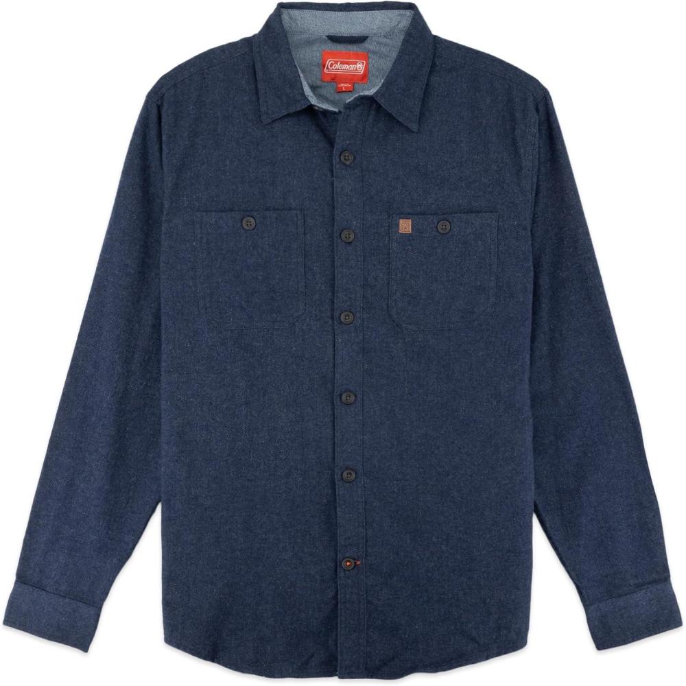 imageColeman Mens LongSleeve Flannel Shirt Midweight Western Plaid ButtonDown BlueGrey MediumNavy Heather