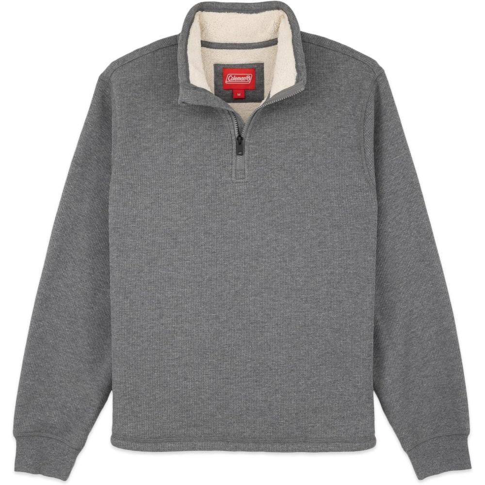 imageColeman Quarter Zip Sherpa Henley Long Sleeve Shirt For Men Black Heather MediumShale Heather