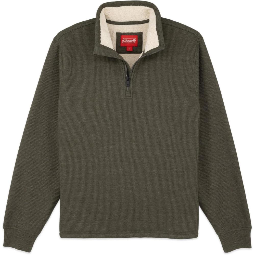 imageColeman Quarter Zip Sherpa Henley Long Sleeve Shirt For Men Black Heather MediumSmokey Olive Heather