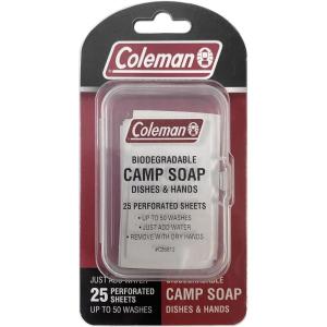 Coleman Camp Soap Sheets – 25 Travel Soap Sheets for Camping, Hiking & Backpacking – Perforated for 50 Washes, Dissolves Instantly in Hot or Cold Water, TSA-Approved for Travel