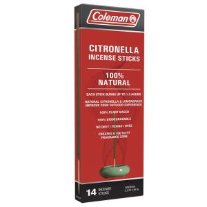 Coleman Citronella Incense Sticks, DEET Free with Natural Citronella and Lemongrass, 100% Plant Based, 100% Biodegradable, Up To 1.5h Burn Time per Stick, 14 Sticks(14 Sticks)