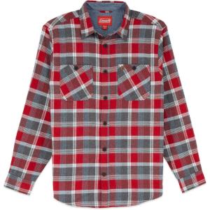 Coleman Mens Long-Sleeve Flannel Shirt Midweight Western Plaid Button-Down Blue/Grey Medium(Red)
