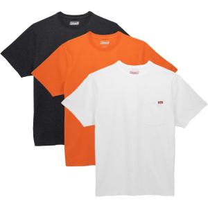 Coleman Mens Workwear Performance Short Sleeve Cotton T-Shirts Multi Color 3-Pack(Off White/Black Heather/Tangerine)
