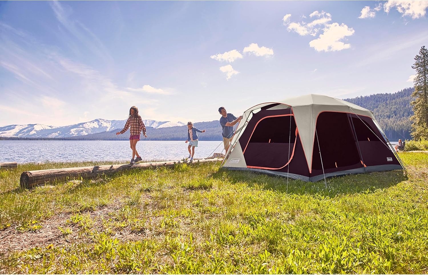 image:imageColeman Skylodge Camping Tent 81012 Person Weatherproof Family Tent with Convertible Screen Room ColorCoded Poles Room Divider Rainfly and Storage Pockets Fits Multiple QueenSized Airbeds8person