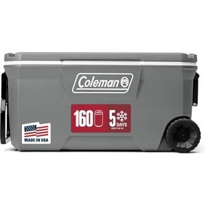 Coleman Classic Series Insulated Portable Rolling Cooler with Wheels, Leak-Resistant Outdoor Hard Cooler Keeps Ice up to 5 Days(Rock Grey)